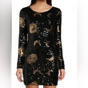 Black Sequin Dress with Gold Celestial Design